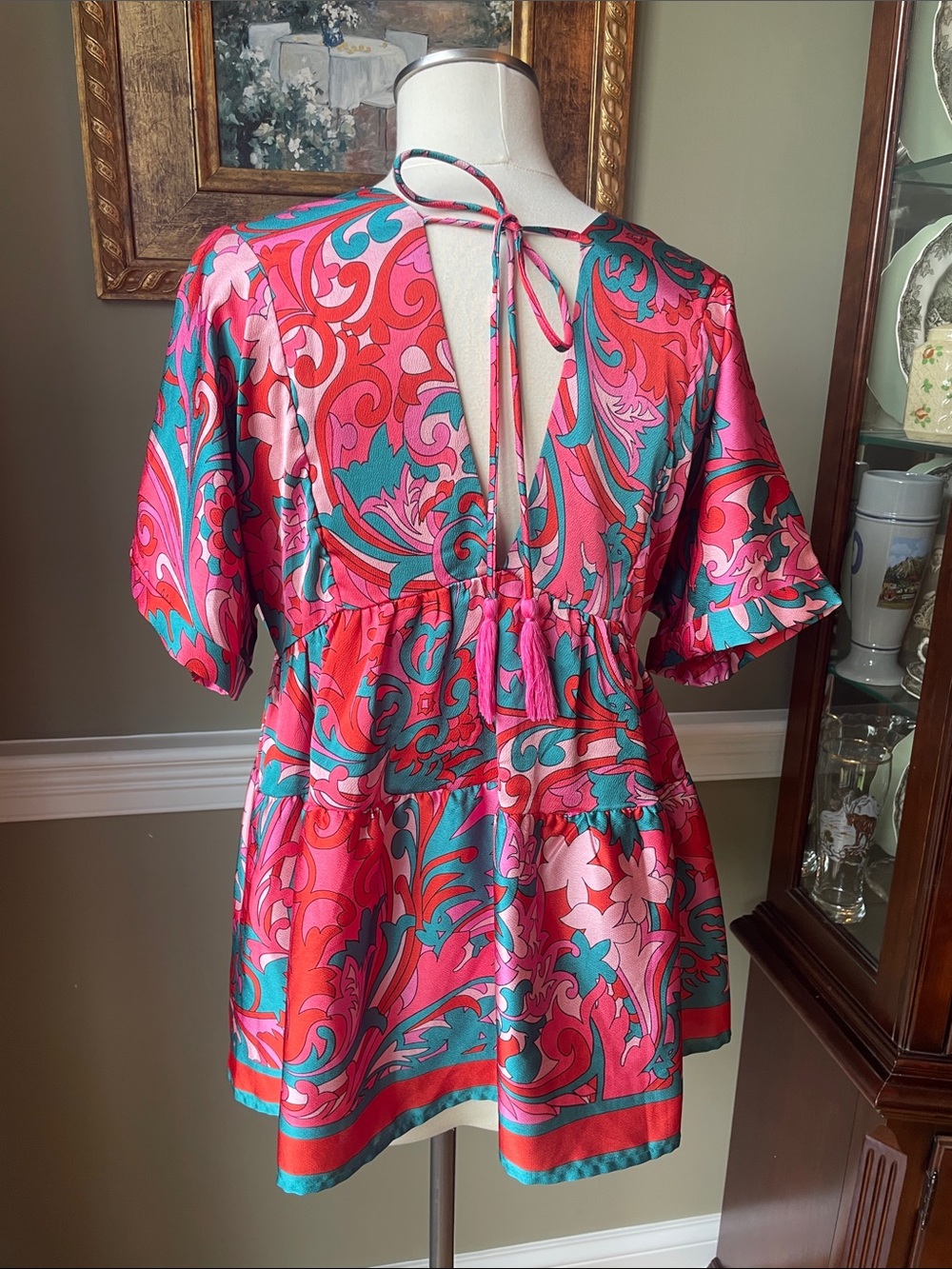 entro Pink & Teal Floral V-Neck Tunic - Picture 4 of 4